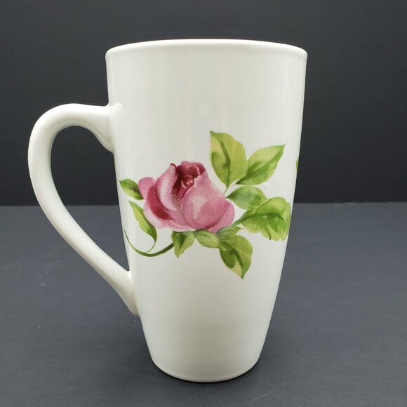 Pfaltzgraff Emma Tall Latte Mugs White Coffee Mugs Purple Pink Floral Flowers - Picture 10 of 10